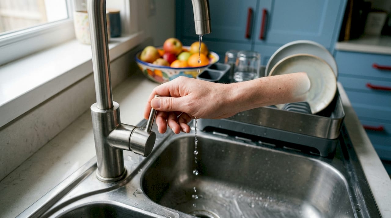 Hand dripping kitchen faucet to prevent freezing