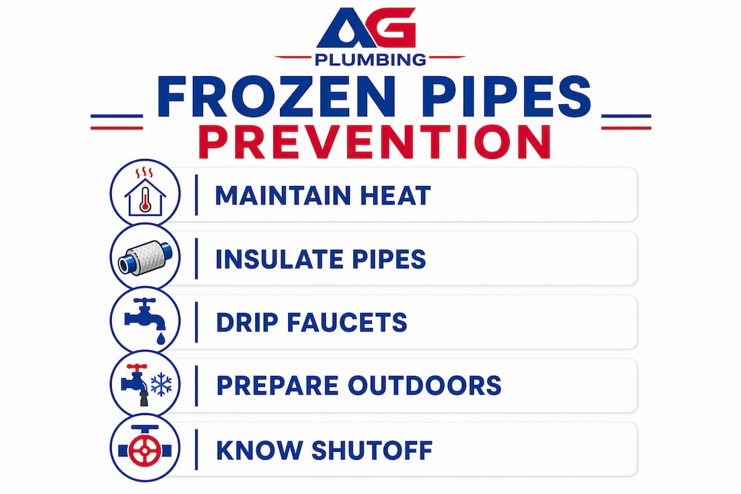 Infographic outlining key frozen pipe prevention steps