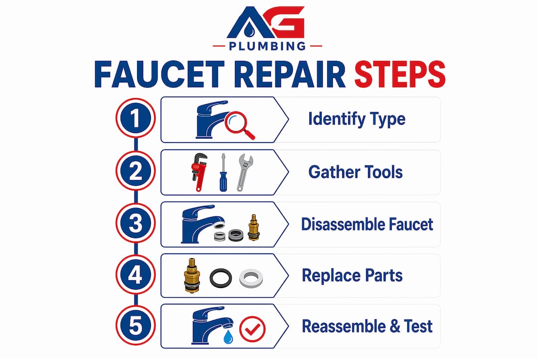 Infographic outlining steps to repair a dripping faucet