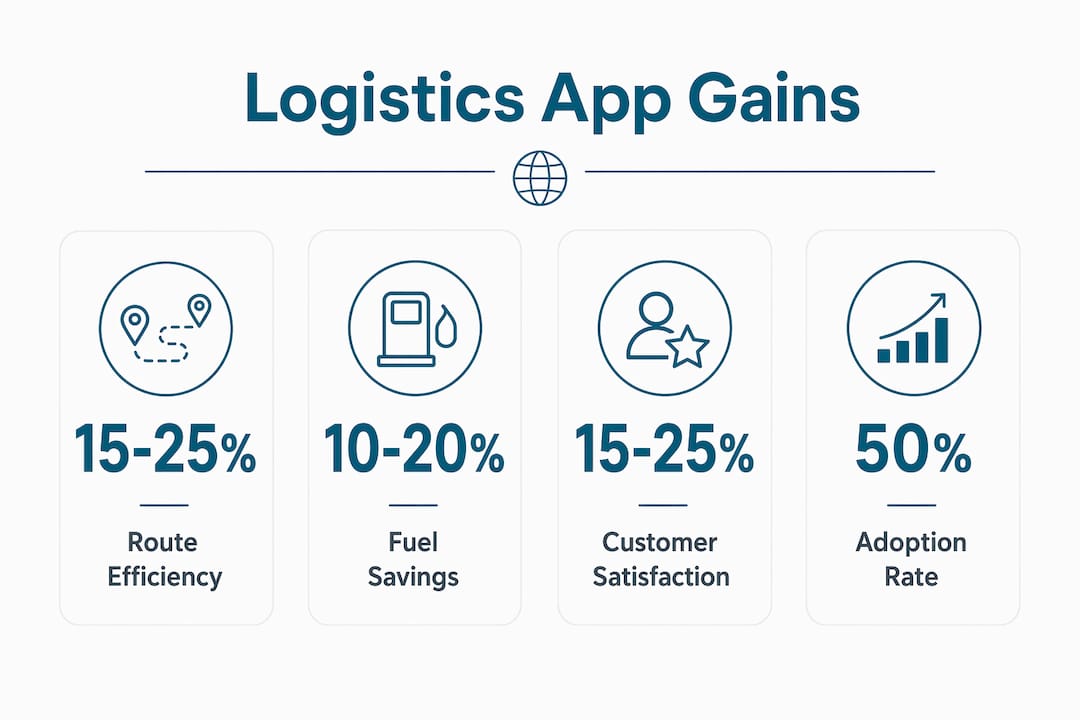 Infographic showing key performance improvements from logistics apps