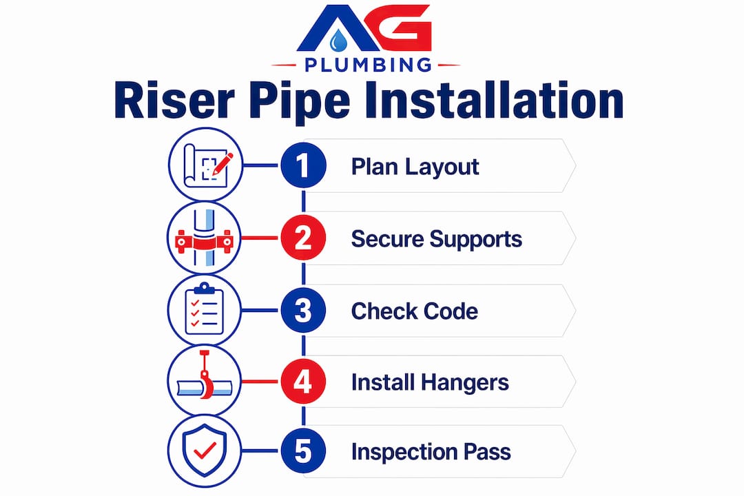 Infographic illustrating riser pipe installation steps