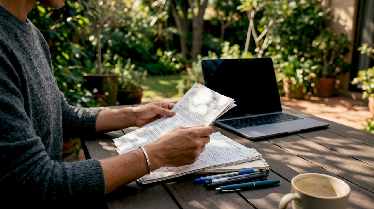 Close-up of hands reviewing freight insurance policies
