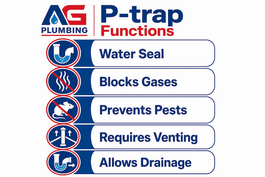 Infographic showing key P-trap plumbing functions