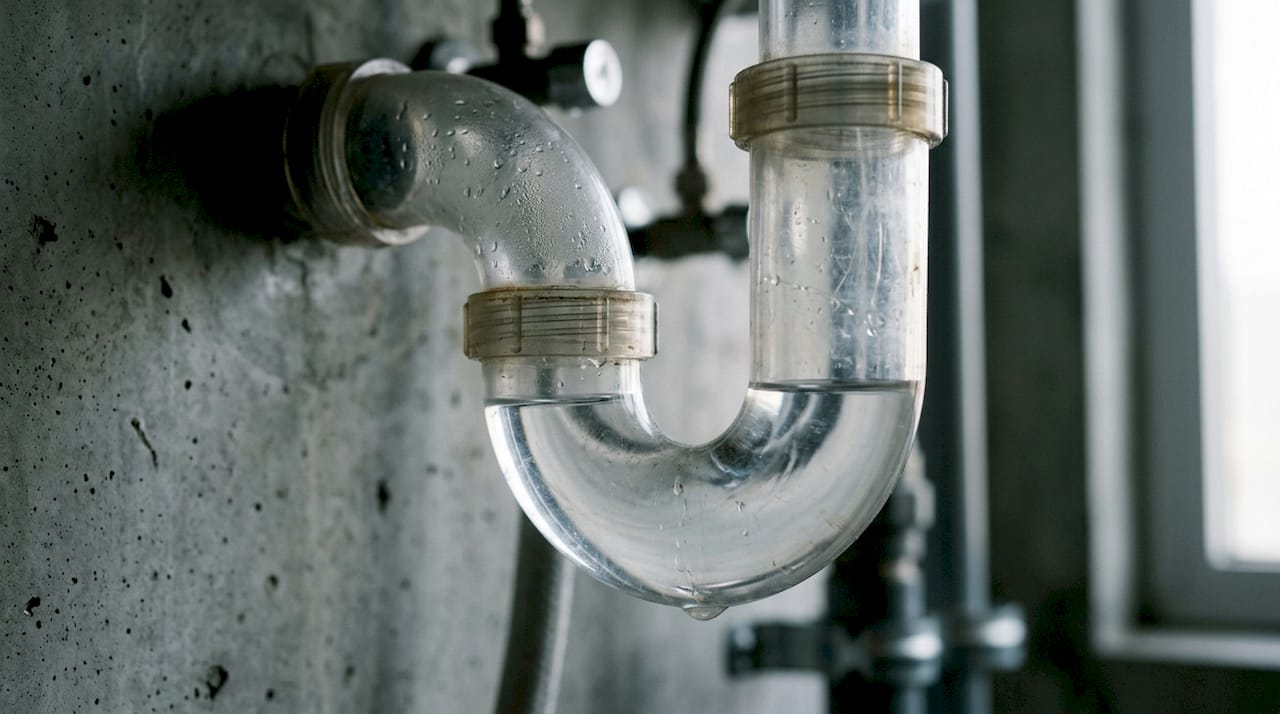Close-up illustration of water seal inside P-trap pipe