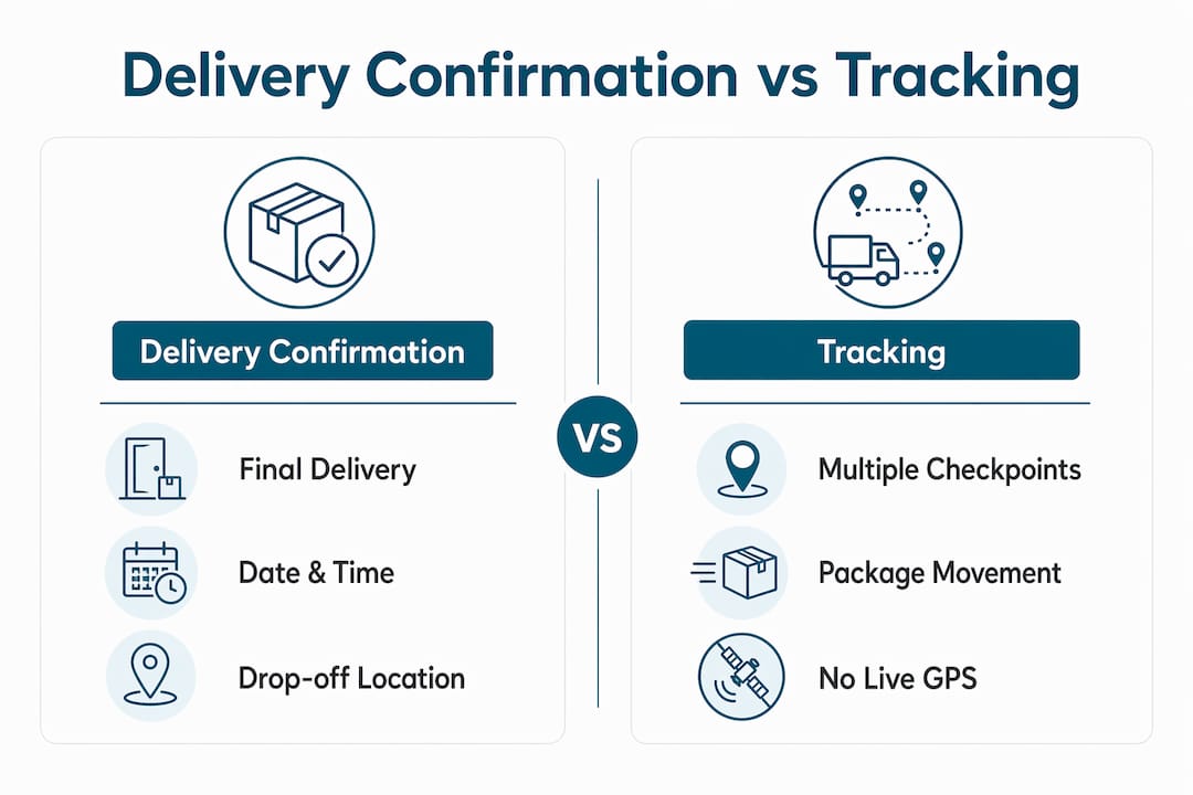 Infographic comparing delivery confirmation and tracking services