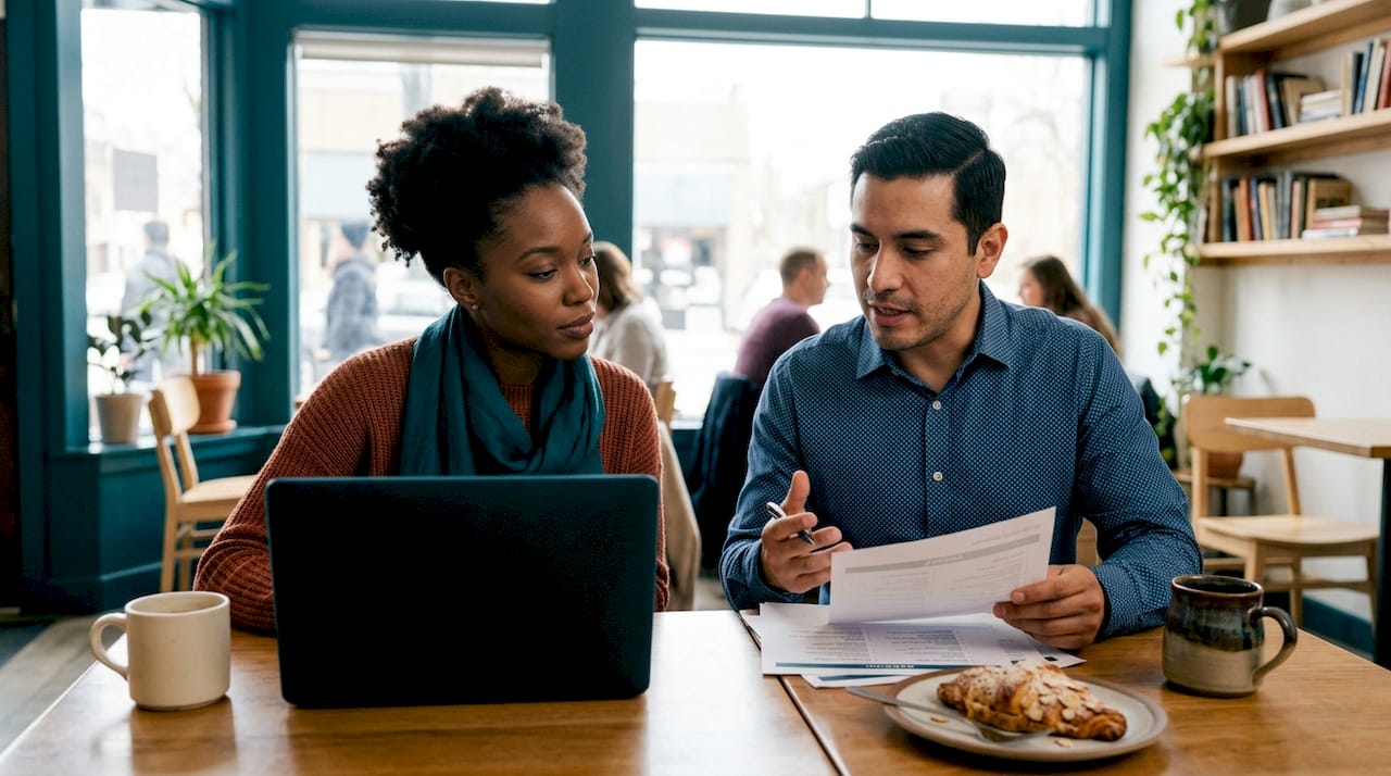 Two professionals collaborating in small meeting