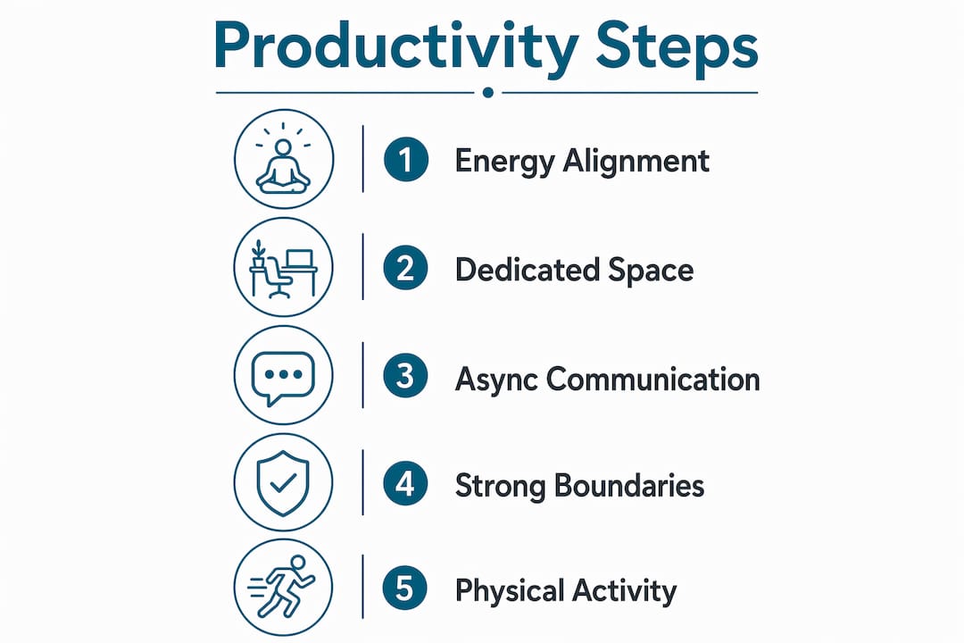 Infographic illustrating remote work productivity steps