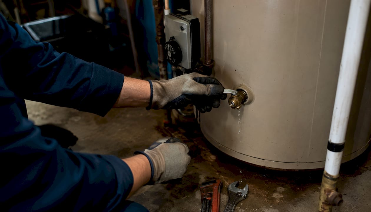 Hands testing water heater TP valve