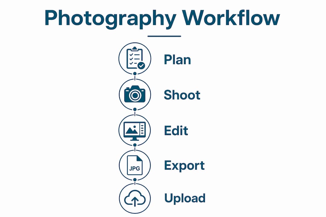 Infographic illustrating product photography workflow steps