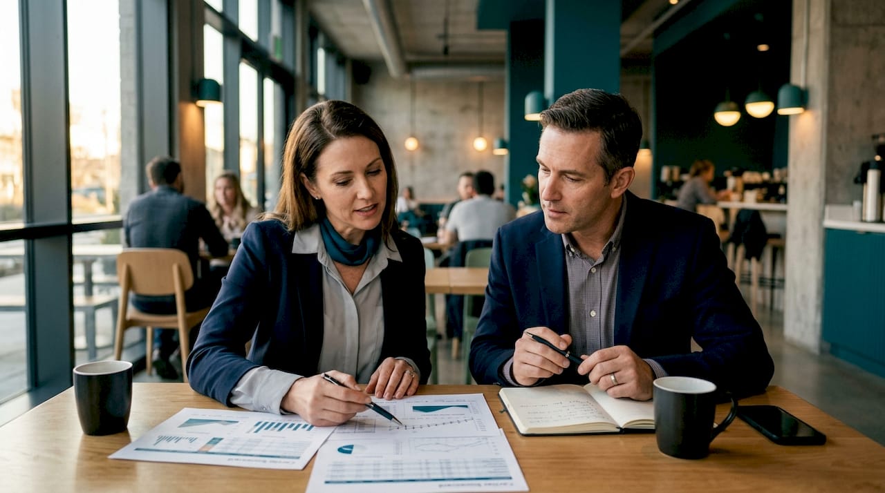 Professionals discussing courier evaluation