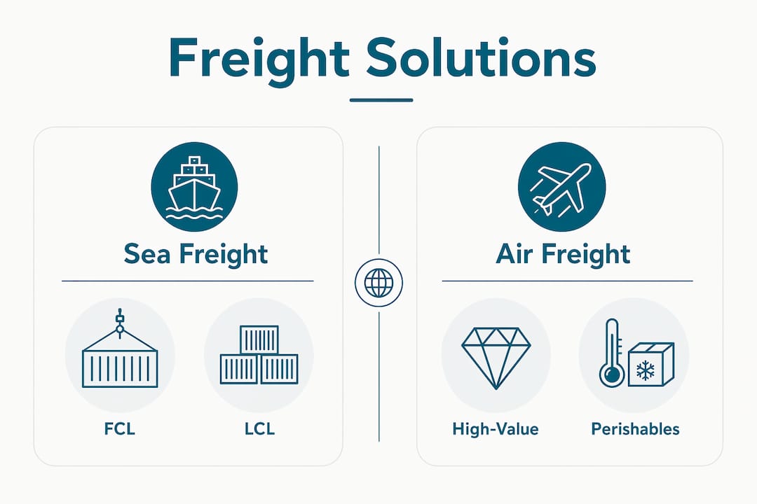 Infographic contrasting sea and air freight types