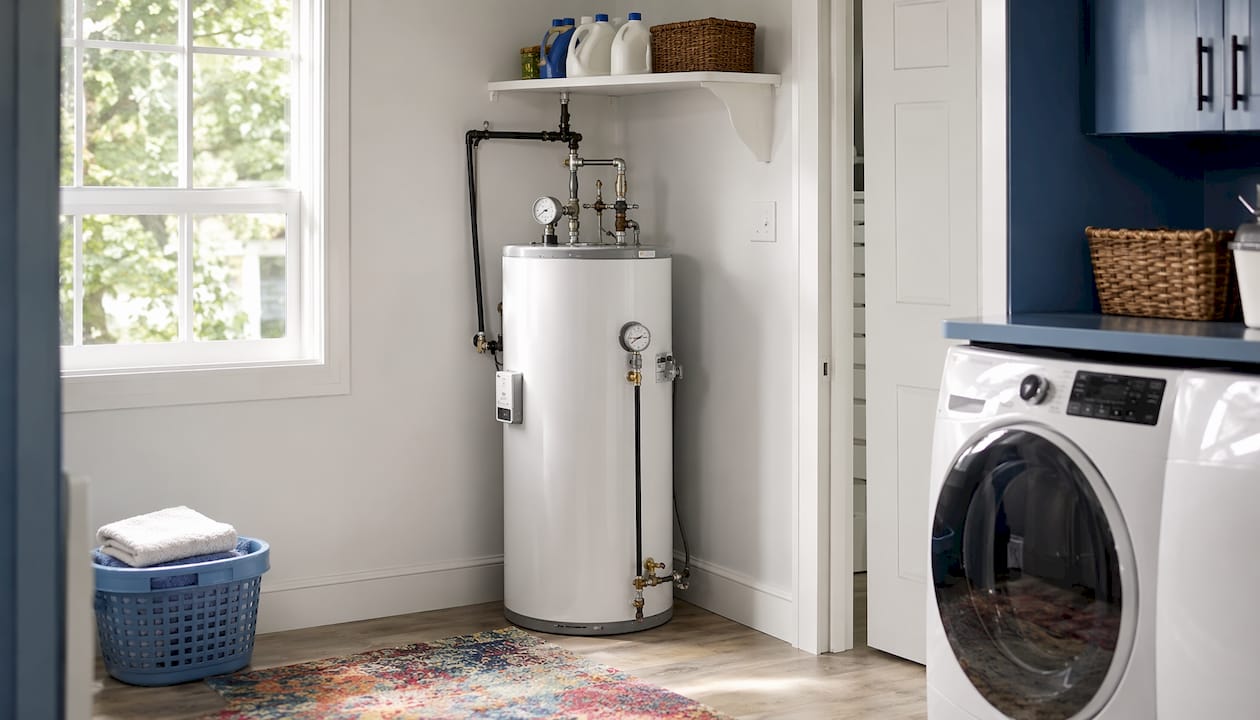 Propane water heater in utility closet