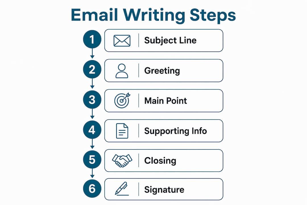 Infographic illustrating email writing steps