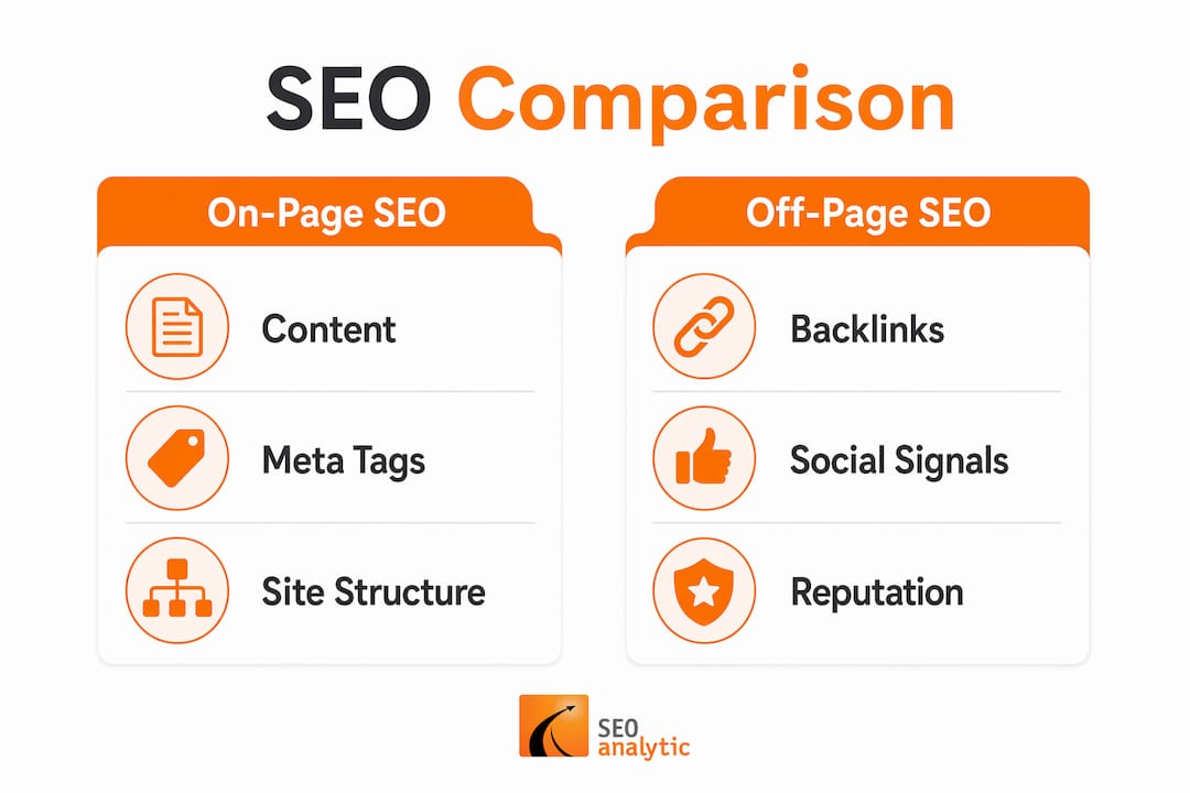 Infographic comparing on-page and off-page SEO