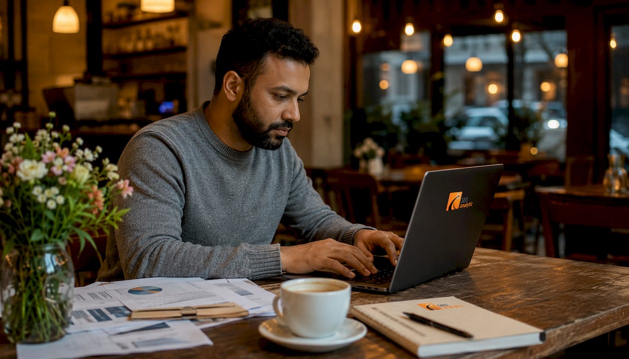 Man using advertising automation tools in modern office