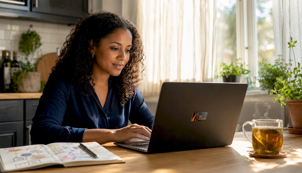 Marketer monitoring flash sale sticky bar on laptop