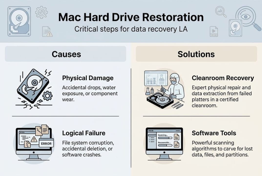 Hard drive restoration: Key steps for Mac users in LA 4 Infographic on Mac hard drive recovery steps