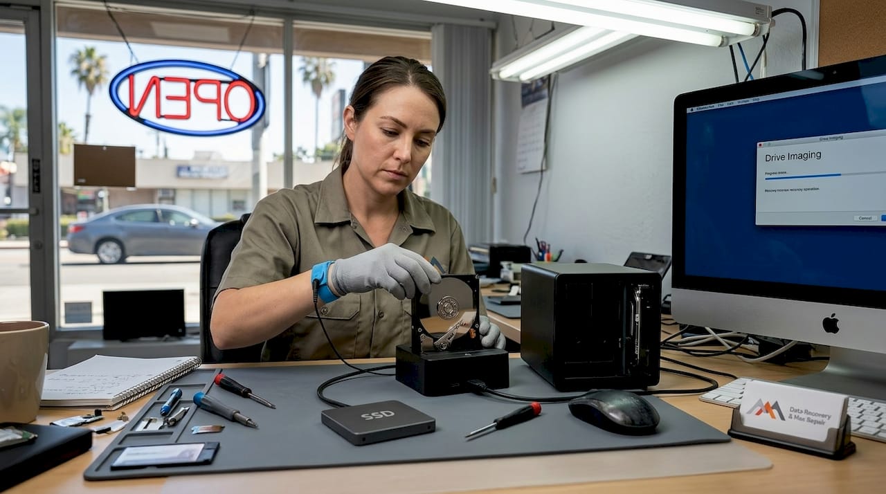 Technician working on Mac data recovery