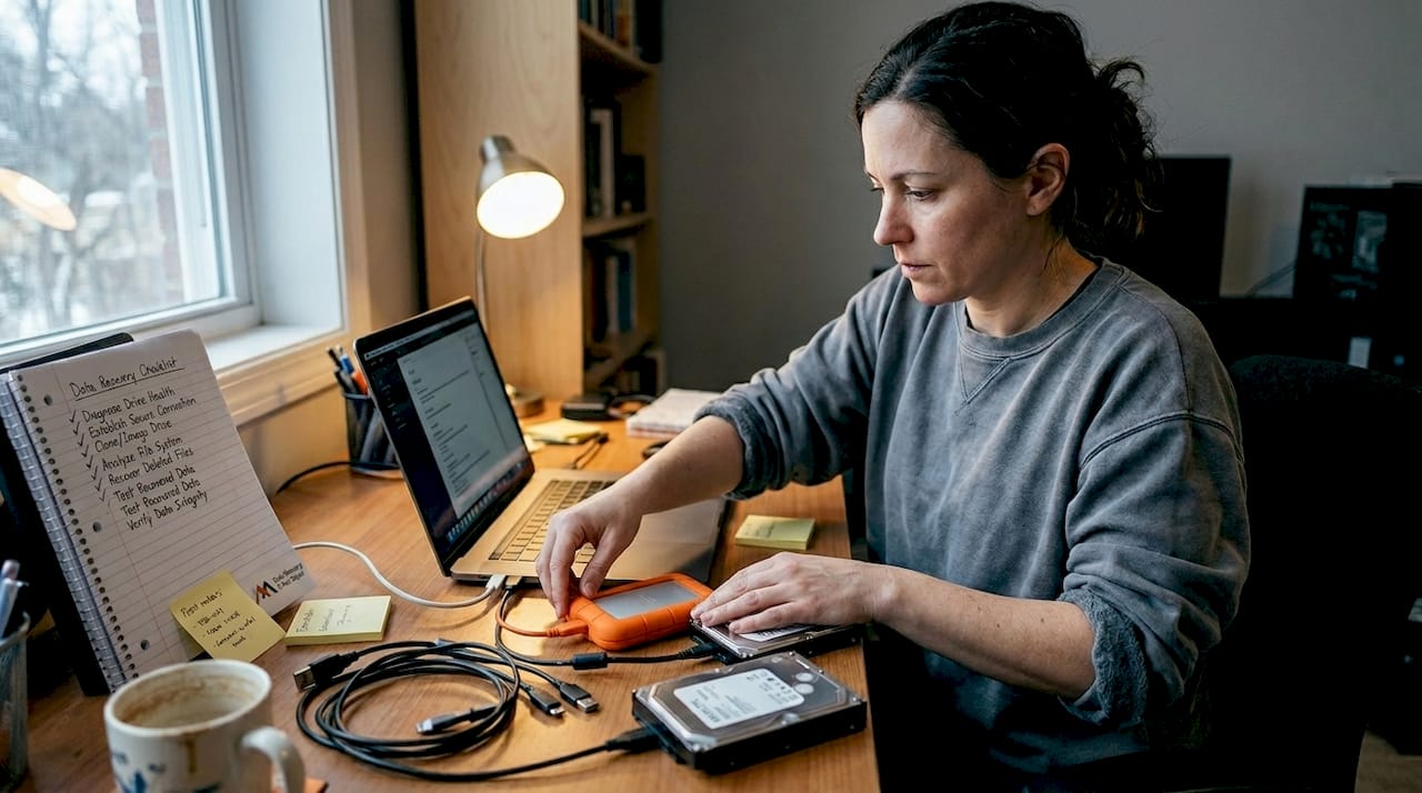 IT specialist imaging disks in home office