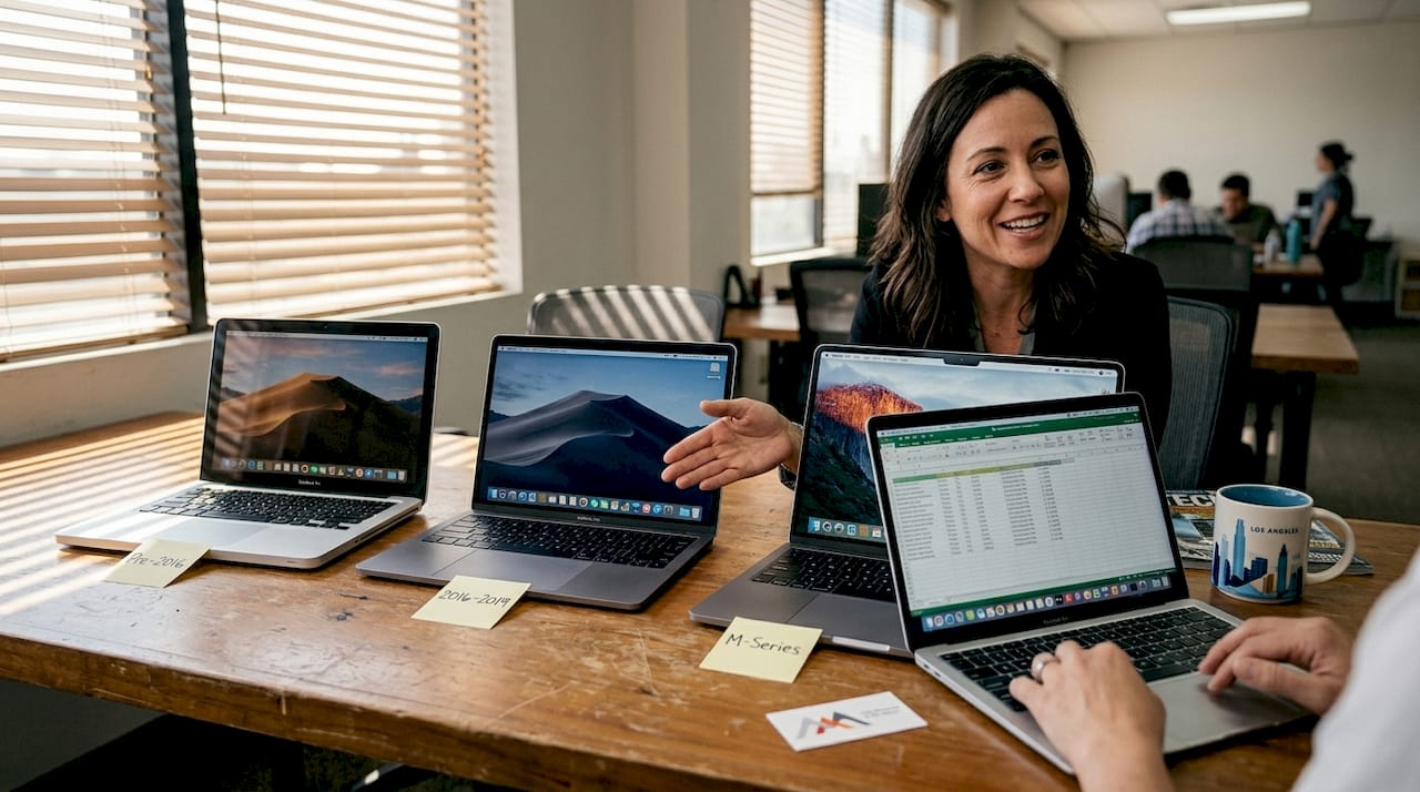 Manager comparing MacBook Pro generations