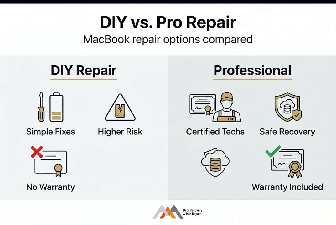 Split comparison of DIY and professional MacBook repair