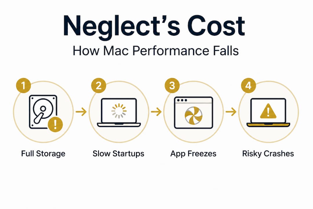 Infographic showing stages of Mac performance decline