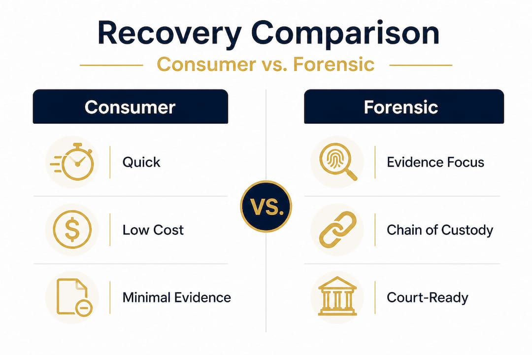 Infographic comparing consumer and forensic data recovery