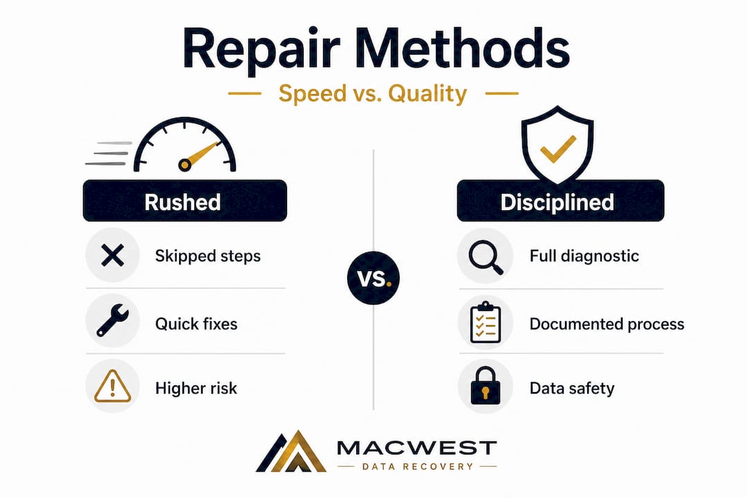 Why Same-Day Mac Repair Matters for LA Users 3 Infographic contrasting repair quality approaches