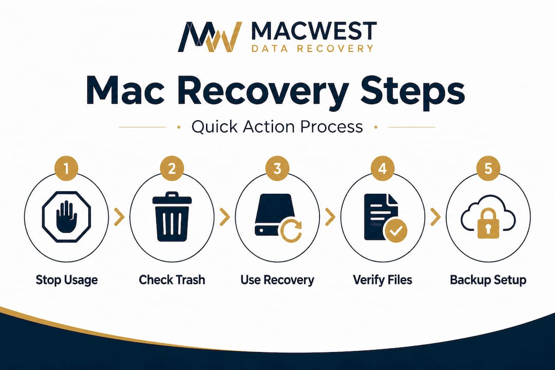 Infographic showing five Mac data recovery steps
