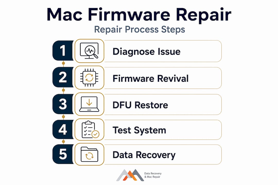 The Role of Firmware in Mac Repair: A User's Guide 4 Infographic showing steps in Mac firmware repair process