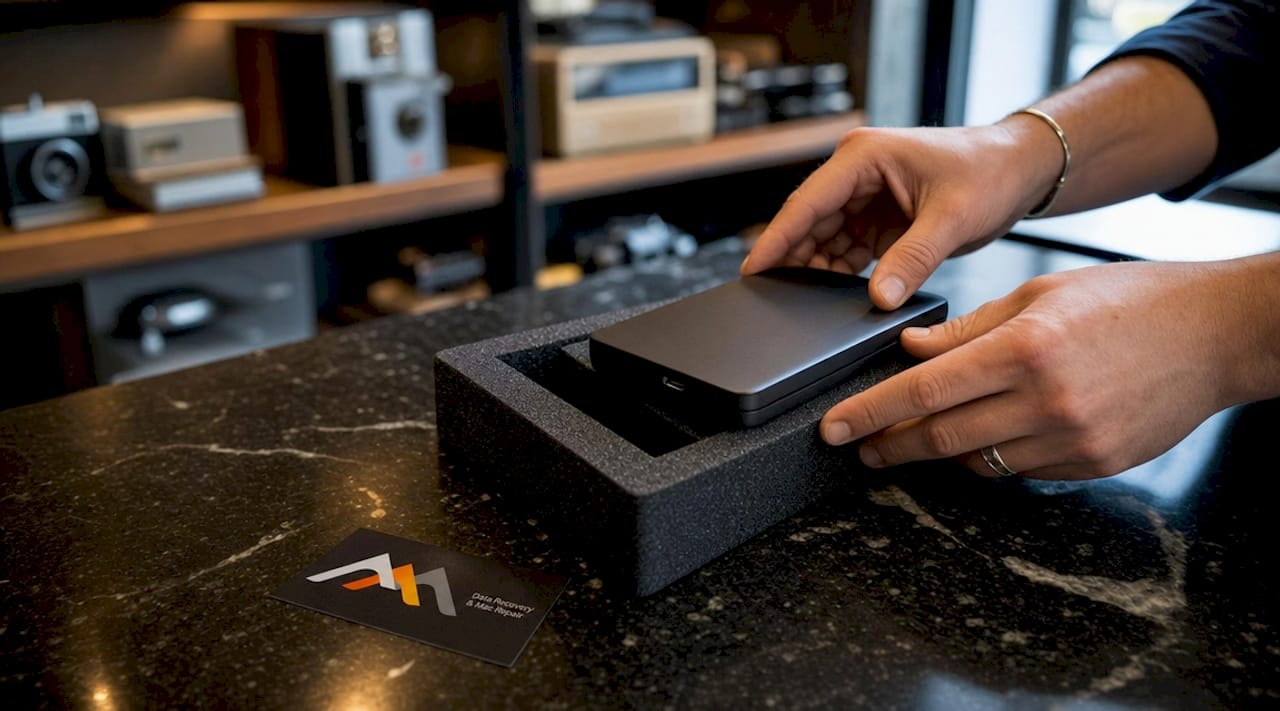 How to Restore a Formatted Drive: Step-by-Step Guide 3 Hands securing external hard drive for recovery