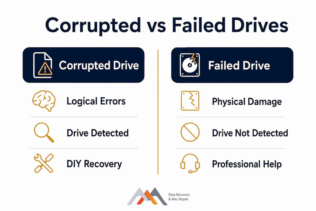 Infographic comparing corrupted and failed hard drives