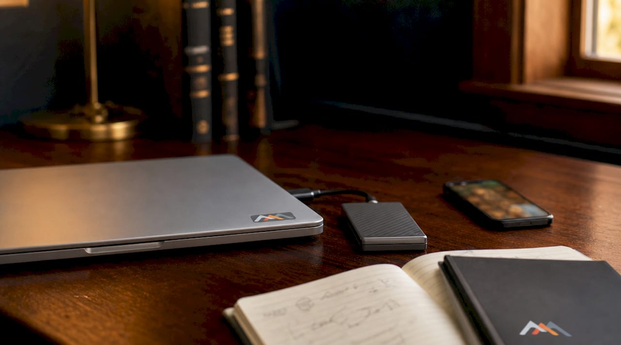 Data Loss Prevention for Mac Users: 2026 Guide 4 Hands arranging Mac backup devices on desk