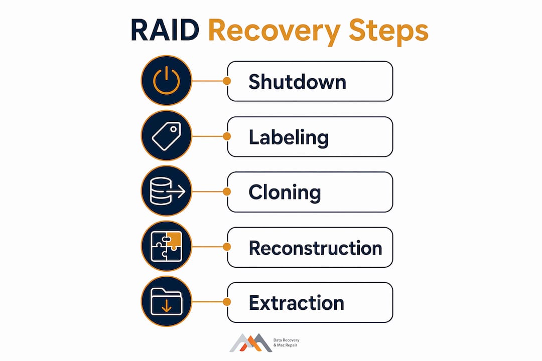 Infographic illustrating RAID recovery steps