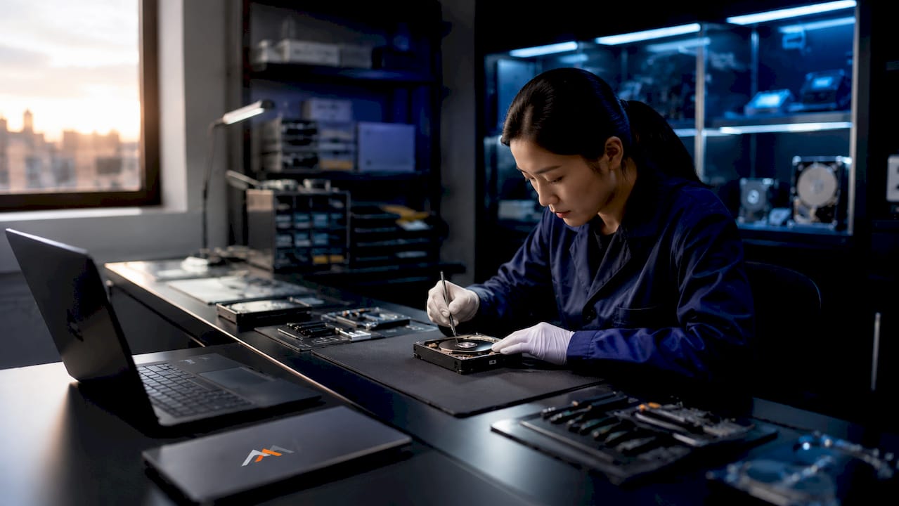 Data Security During Recovery: Your 2026 Expert Guide 3 Technician working in clean-room recovery lab