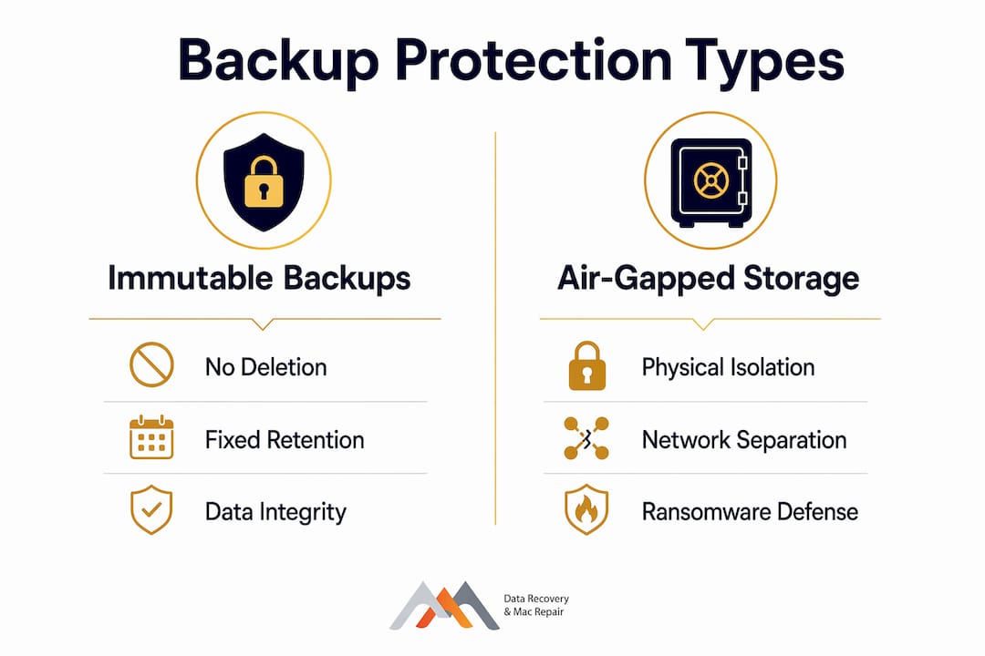 Data Security During Recovery: Your 2026 Expert Guide 4 Infographic comparing immutable and air-gapped backups