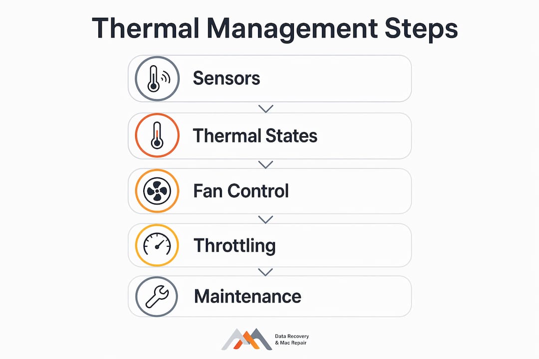 Thermal Management in Macs: Why It Matters for Performance 4 Infographic depicting thermal management steps in Macs