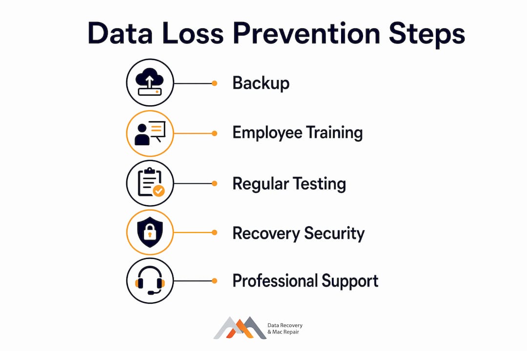 Infographic illustrating key steps to prevent business data loss