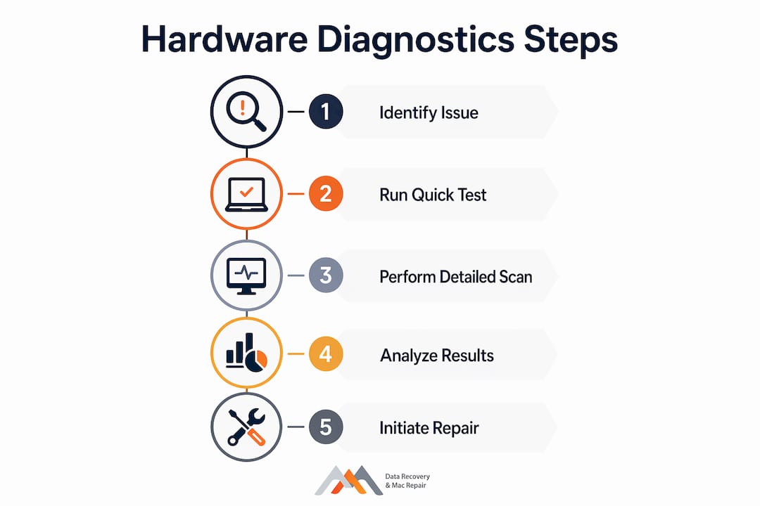 Infographic illustrating hardware diagnostics step-by-step