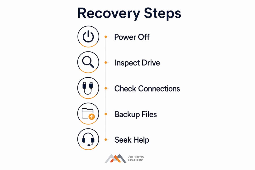 Infographic displaying five key steps to recover data from dropped hard drive