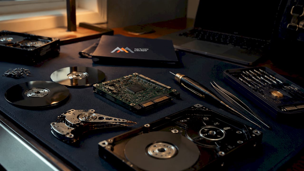 Close-up WD hard drive components for diagnosis