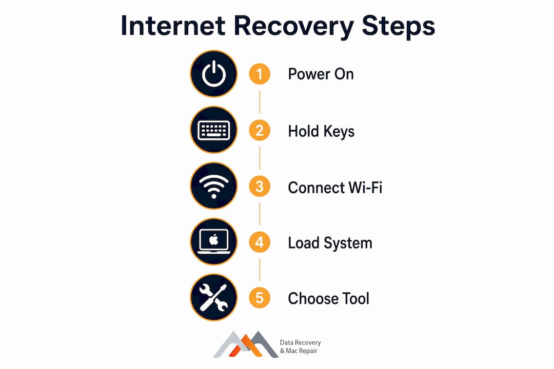 MacBook Internet Recovery: What It Is and How to Use It 4 Infographic showing MacBook internet recovery process steps