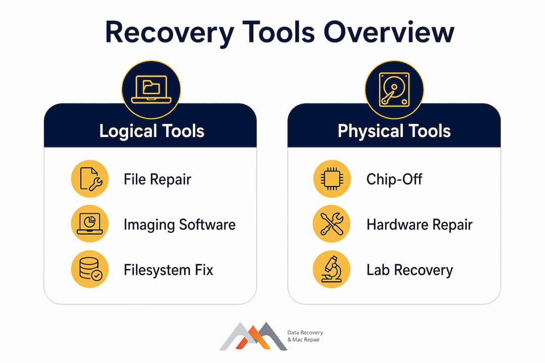 Infographic comparing logical and physical USB recovery tools