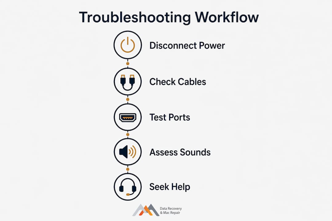 Infographic showing step-by-step external hard drive troubleshooting