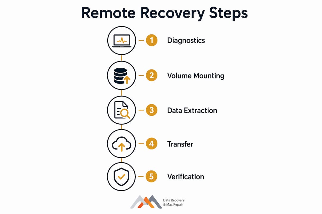 Infographic showing remote data recovery process steps