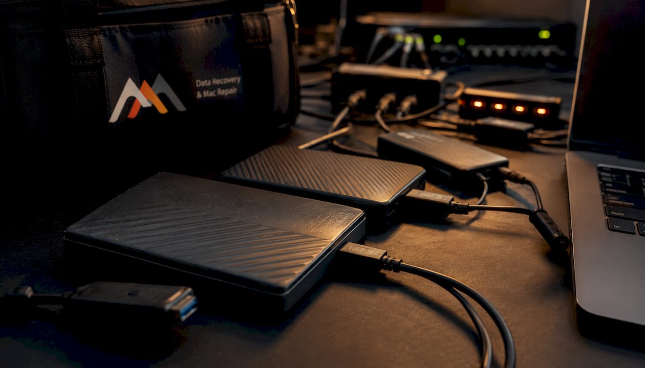 Data Recovery Triage: A 2026 Guide for IT Professionals 5 Close-up of stacked external hard drives in IT lab