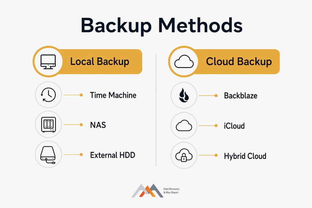 Comparison infographic of local and cloud backup methods