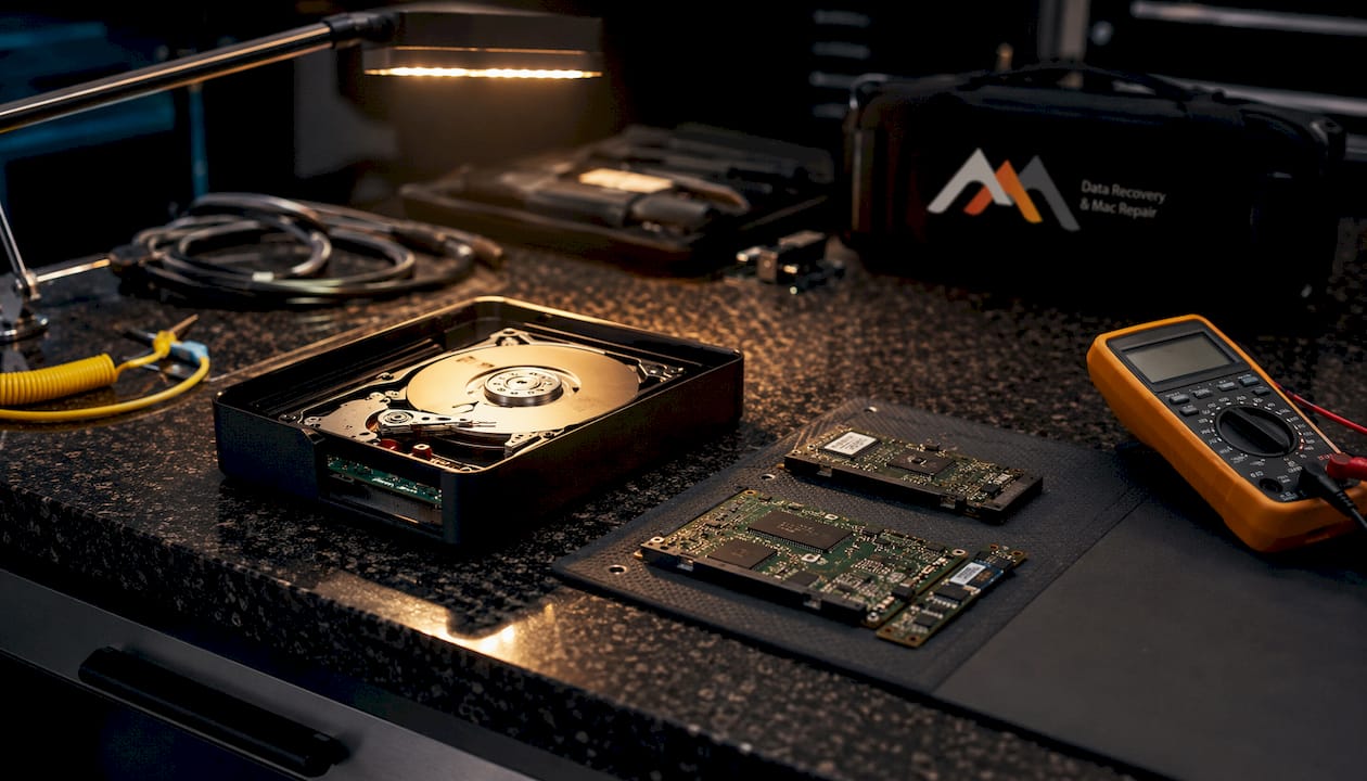 Best TechCare Computers Alternatives for Mac Users in 2026 3 Hard drive recovery workstation with tools and components