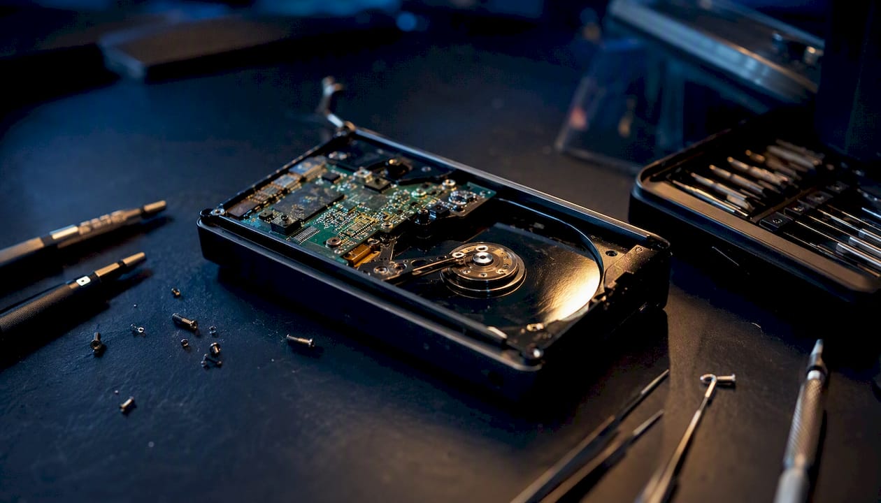 Best peachtreecomputers.net Alternatives for LA Mac Users 4 Close-up of damaged hard drive and repair tools