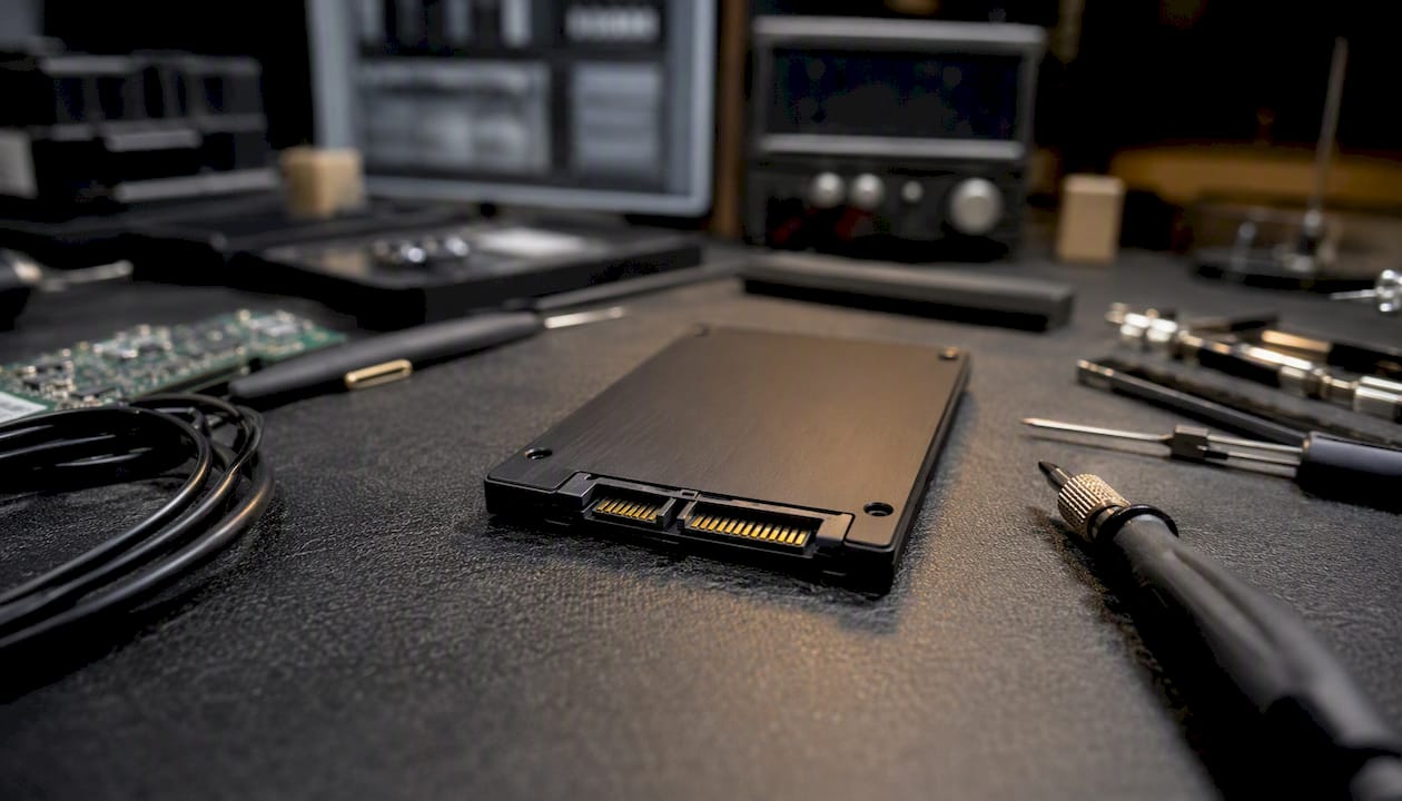 How to Recover Files After You Emptied the Trash 3 Close-up of SSD on repair bench